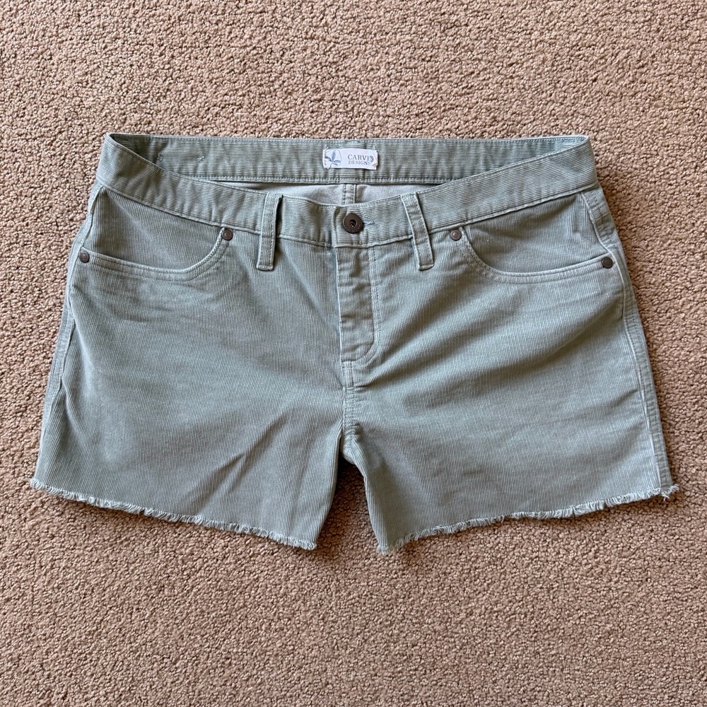 Carve Designs Olive Corduroy Frayed Hem Shorts